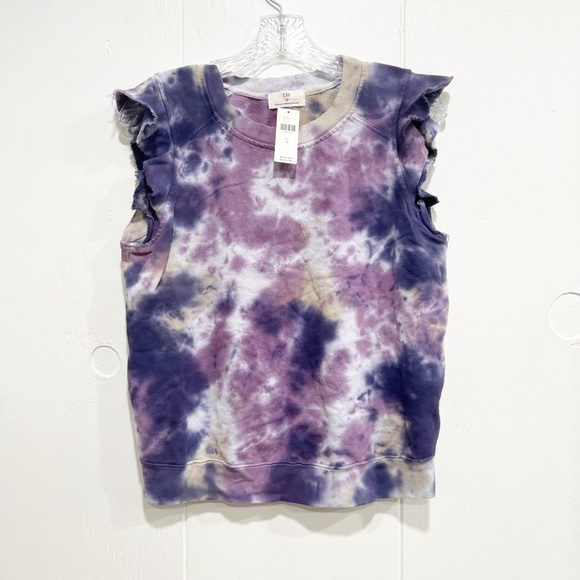 NWT Anthropologie T.La Ruffled Sweatshirt Tank Purple Tie Dyed - Picture 5 of 11